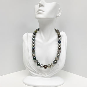 11-13mm Tahitian Multicolor Medium Dark Near-Round Pearl Necklace with Gold Clasp