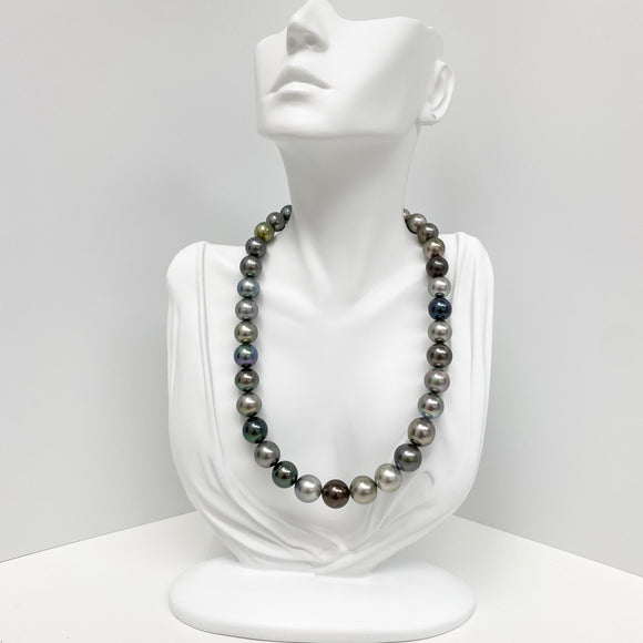 11-13mm Tahitian Multicolor Medium Dark Near-Round Pearl Necklace with Gold Clasp