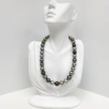 11-13mm Tahitian Multicolor Medium Dark Near-Round Pearl Necklace with Gold Clasp