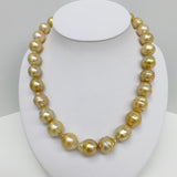 14-16mm South Sea Golden Circled Baroque Pearl Necklace with Gold Clasp