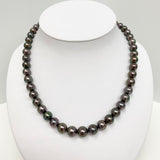 8-10mm Tahitian Aubergine Near-Round Pearl Necklace with Gold Clasp