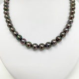 8-10mm Tahitian Aubergine Near-Round Pearl Necklace with Gold Clasp