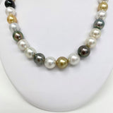 12-14mm South Sea and Tahitian Multicolor Round/Near-Round Pearl Necklace with Gold Clasp