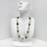 12-14mm South Sea and Tahitian Multicolor Round/Near-Round Pearl Necklace with Gold Clasp