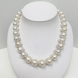 14-17mm South Sea White Circled Button Pearl Necklace with Gold Clasp