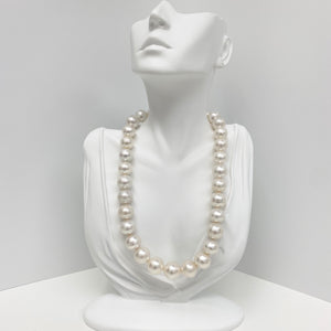 14-17mm South Sea White Circled Button Pearl Necklace with Gold Clasp