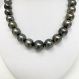 14-17mm Tahitian Dark Near-Round Pearl Necklace with Gold Clasp