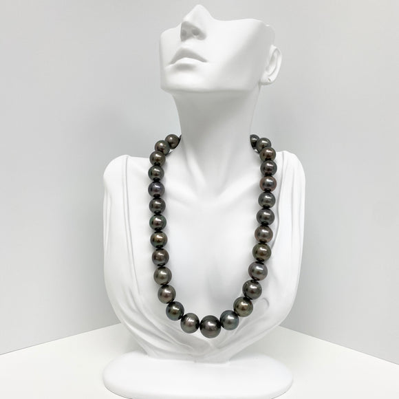 14-17mm Tahitian Dark Near-Round Pearl Necklace with Gold Clasp