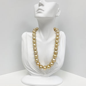 13-16mm South Sea Medium Golden Button Pearl Necklace with Gold Clasp