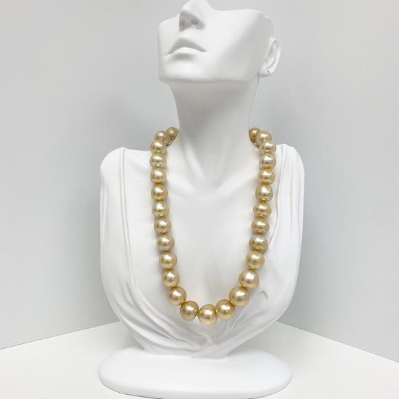 13-16mm South Sea Medium Golden Button Pearl Necklace with Gold Clasp