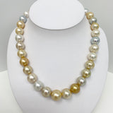 13-15mm South Sea White and Golden Near-Round Necklace with Gold Clasp