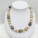 14-15 South Sea White and Golden and Tahitian Round Pearl Necklace with Gold Clasp