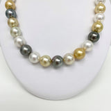 14-15 South Sea White and Golden and Tahitian Round Pearl Necklace with Gold Clasp