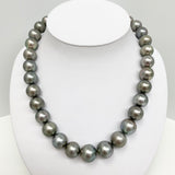 14-16mm Tahitian Silver Gray Near-Round Pearl Necklace with Gold Clasp