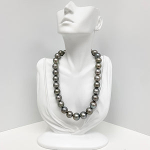 14-16mm Tahitian Silver Gray Near-Round Pearl Necklace with Gold Clasp