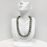 14-16mm Tahitian Silver Gray Near-Round Pearl Necklace with Gold Clasp