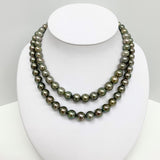 8-10mm Tahitian Silver Green Near-Round Double-Strand Pearl Necklace with Gold Clasp