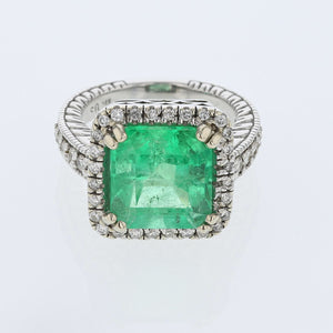 8.5ct Natural Colombian Emerald 14K White Gold Ring