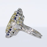 23.73ct No Heat Yellow Sapphire & 4.40ct Blue Sapphire 18K White Gold Ring