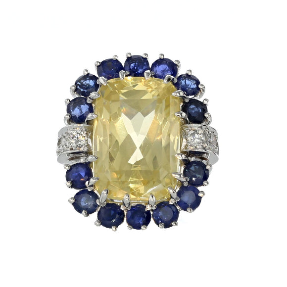 23.73ct No Heat Yellow Sapphire & 4.40ct Blue Sapphire 18K White Gold Ring