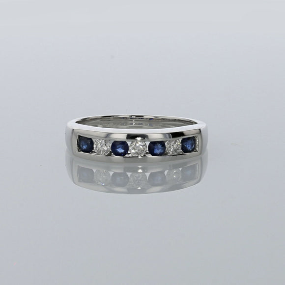 Blue Sapphire and Diamond 14K White Gold Ring