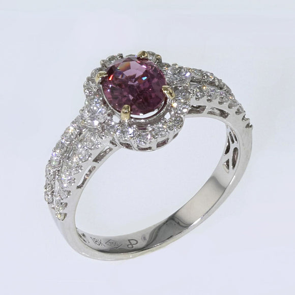 1.29ct Natural Pink Sapphire 18K White Gold Ring