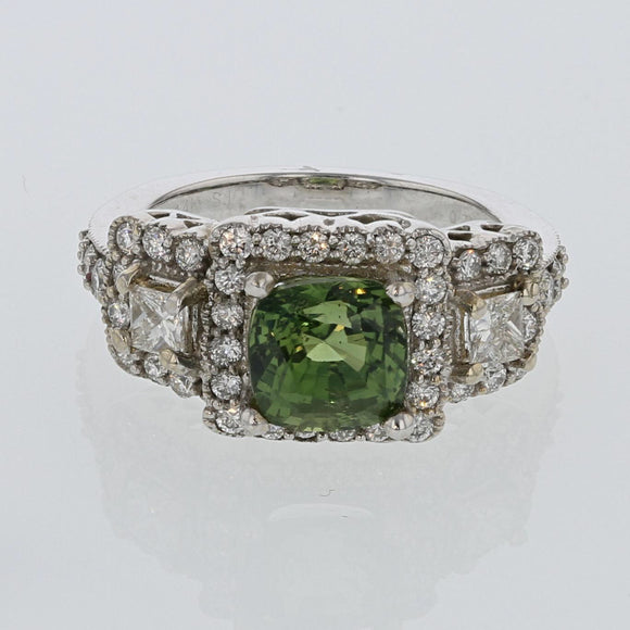 3.19ct Natural Green Sapphire 18K White Gold Ring