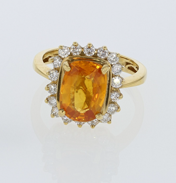 3.93ct Natural Ceylon Orange Sapphire  18K Yellow Gold Ring