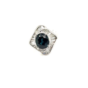 GIA Certified 14K White Gold 8.09gm / No Heat Natural Dark Blue Sapphire 3.36ct