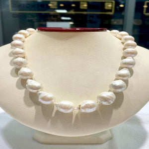Baroque Japanese pearl, 12X14mm 18 inches with silver rose clasp