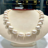 Baroque Japanese pearl, 12X14mm 18 inches with silver rose clasp