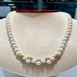 Japanese akoya strand 14k Yellow gold 8.2gms 1.10 ct diamond Approx 6.5mm 18inched