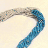 Turquoise and biwa pearls approx 2-2.5mm 16 inches interlocked at the center can be worn twisted or straight