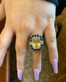 23.73ct No Heat Yellow Sapphire & 4.40ct Blue Sapphire 18K White Gold Ring