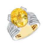 GIA 16.84ct Natural No Heat Ceylon Yellow Sapphire 18K White & Yellow Gold Ring