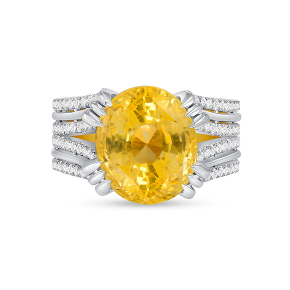 GIA 16.84ct Natural No Heat Ceylon Yellow Sapphire 18K White & Yellow Gold Ring